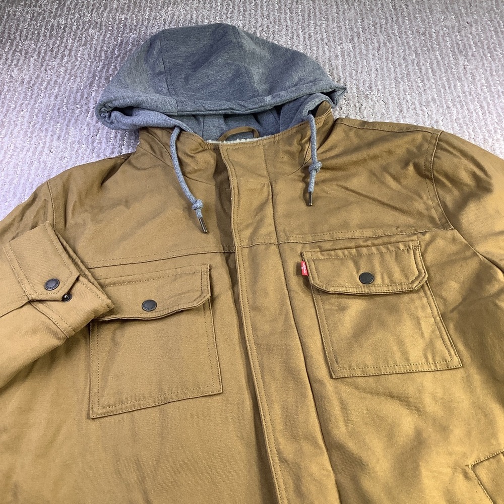 Levi's Mens XL Sherpa Lined Trucker Jacket Hooded Brown Durable Cotton Coat NWT